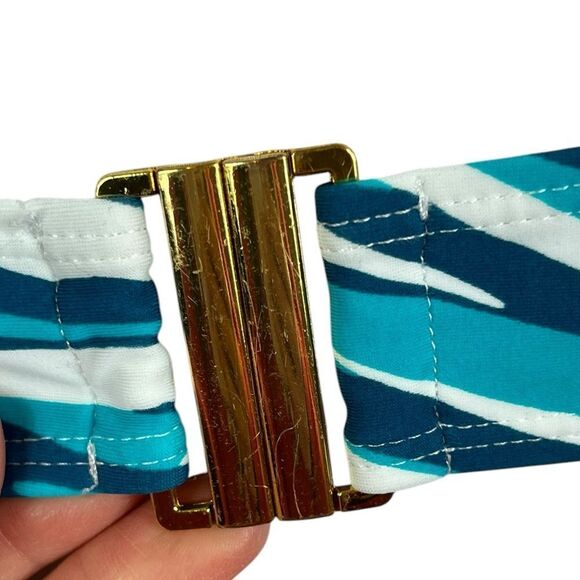 Jaclyn Smith Navy And Turquoise Waves Bandeau Swimsuit Top, Size 10 - Picture 5 of 11